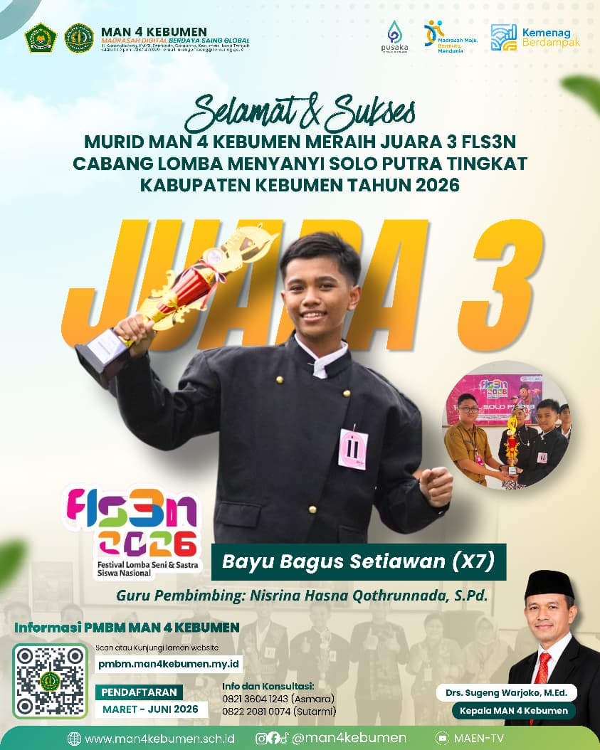 Murid MAN 4 Kebumen Raih Juara 3 Solo Vokal di FLS3N 2026